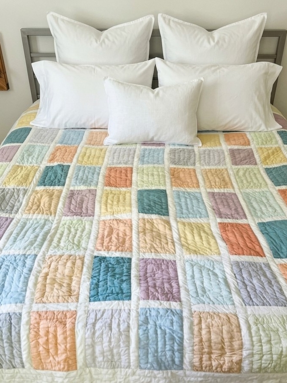 Pastel Patchwork Cotton Quilt - Multicolor
